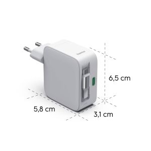 HAMA Бързо зарядно, 30 W, GaN, 2x USB-C, с разтегателен кабел 0.7м, бял
