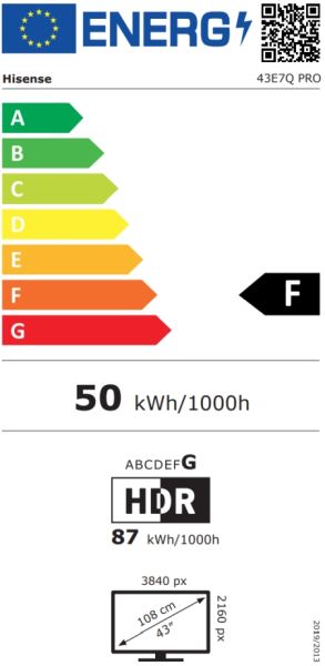 Телевизор Hisense 43" E7Q Pro, 4K Ultra HD 3840x2160, QLED, Quantum Dot, 144Hz, HDR 10+ adaptive, HLG, Dolby Vision, DTS Virtual X, Smart TV, WiFi 5GHz, WiFi Direct, BT, Anyview Cast, 3xHDMI, 2xUSB, LAN, CI+, DVB-T2/C/S2, Black