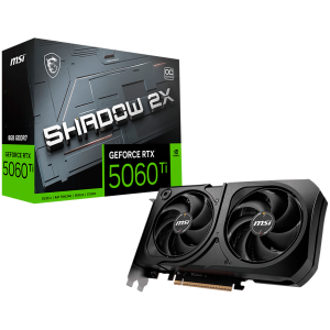 MSI Video Card NVIDIA GeForce RTX 5060 Ti 8G SHADOW 2X OC PLUS, 8GB GDDR7, 128-bit, 2617 MHz Boost, 4608 CUDA Cores, PCIe 5.0 (x8), 3x DP 2.1b, HDMI 2.1b, RAY TRACING, Dual Fan, 180W TDP, 8-pin PCIe Power, G-SYNC, 2-Slot, 3Y