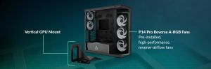 Arctic кутия Case E-ATX - Xtender VG (Mirror Black) - PCIe Gen 4 riser included, 5 A-RGB Fans included