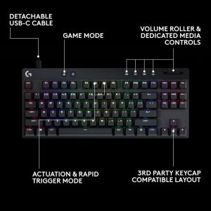 Геймърска механична клавиатура Logitech G Pro X RAPID TKL, Magnetic Analog Switch, Черен
