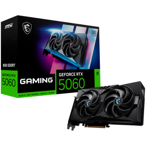 MSI Video Card NVIDIA GeForce RTX 5060 8G GAMING OC, 8GB GDDR7, 128-bit, 2640 MHz Boost, 3840 CUDA Cores, PCIe 5.0 (x8), 3x DP 2.1b, HDMI 2.1b, RAY TRACING, Dual Fan, 155W TDP, 8-pin PCIe Power, G-SYNC, 2-Slot, 3Y