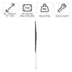 Hama TV Wall Bracket, Rigid, 305 cm (120") to 100 kg, Wall Spacing 2.8 cм