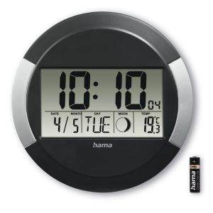 Hama "Ischia" Radio Wall Clock, Digital, DCF, Table Clock, Temperature Display, black