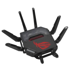 Рутер Asus Gaming Wireless Router, ROG Rapture GT-BE98, BE25000, Quad-Band, Quad-Core 2.6GHz CPU, 256MB/2GB Flash/RAM, 10G dual-port, 2.5G quad-port, AiProtection Pro, RangeBoost Plus, AiRadar TX, open NAT, VPN Fusion, multiple SSIDs, IPTV, RGB, AiMesh, B