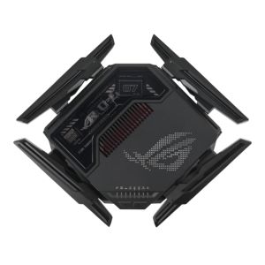 Рутер Asus Gaming Wireless Router, ROG Rapture GT-BE98, BE25000, Quad-Band, Quad-Core 2.6GHz CPU, 256MB/2GB Flash/RAM, 10G dual-port, 2.5G quad-port, AiProtection Pro, RangeBoost Plus, AiRadar TX, open NAT, VPN Fusion, multiple SSIDs, IPTV, RGB, AiMesh, B