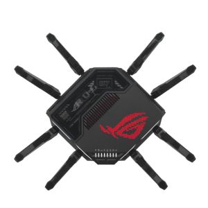 Рутер Asus Gaming Wireless Router, ROG Rapture GT-BE98, BE25000, Quad-Band, Quad-Core 2.6GHz CPU, 256MB/2GB Flash/RAM, 10G dual-port, 2.5G quad-port, AiProtection Pro, RangeBoost Plus, AiRadar TX, open NAT, VPN Fusion, multiple SSIDs, IPTV, RGB, AiMesh, B