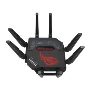 Рутер Asus Gaming Wireless Router, ROG Rapture GT-BE98, BE25000, Quad-Band, Quad-Core 2.6GHz CPU, 256MB/2GB Flash/RAM, 10G dual-port, 2.5G quad-port, AiProtection Pro, RangeBoost Plus, AiRadar TX, open NAT, VPN Fusion, multiple SSIDs, IPTV, RGB, AiMesh, B