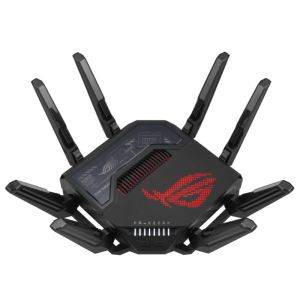Рутер Asus Gaming Wireless Router, ROG Rapture GT-BE98, BE25000, Quad-Band, Quad-Core 2.6GHz CPU, 256MB/2GB Flash/RAM, 10G dual-port, 2.5G quad-port, AiProtection Pro, RangeBoost Plus, AiRadar TX, open NAT, VPN Fusion, multiple SSIDs, IPTV, RGB, AiMesh, B