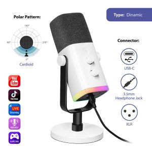 Настолен микрофон FIFINE AM8 Dynamic RGB XLR/USB - White