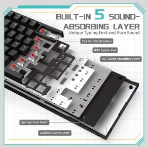 Ajazz геймърска механична клавиатура Gaming Mechanical Keyboard AK820 - Red Switches [Linear] (English US), Black, White Backlight