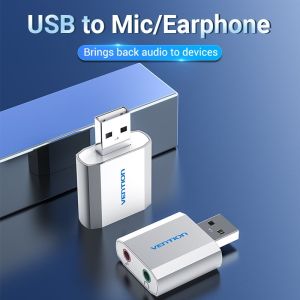 Vention външна звукова карта USB Sound card - Headphones, Mic, Silver - VAB-S13