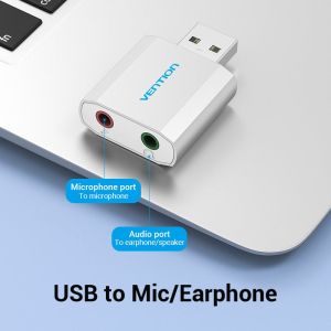 Vention външна звукова карта USB Sound card - Headphones, Mic, Silver - VAB-S13