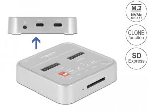 Delock Docking Station for 1 x M.2 NVMe SSD + 1 x M.2 SATA SSD with SD Express (SD 7.1) Card Reader and Clone Function