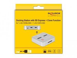 Delock Docking Station for 1 x M.2 NVMe SSD + 1 x M.2 SATA SSD with SD Express (SD 7.1) Card Reader and Clone Function