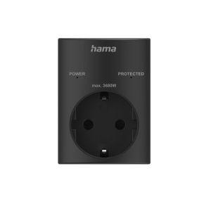 Hama Socket Adapter, Earthed Contact, Overvoltage Protect., Mains Voltage, black