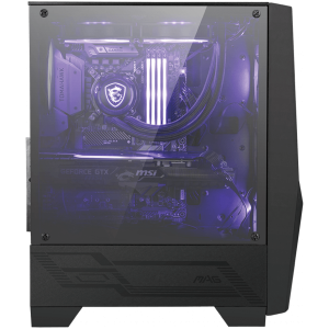 MSI MAG FORGE 100M, Mid-Tower, ATX/Micro-ATX/Mini-ITX, 2x USB 3.2 Gen 1 Type-A, 1x Audio/1x Mic, RGB Hub, RGB Button, 3x 120mm Fans (2x RGB), Mesh Front Panel, Tempered Glass