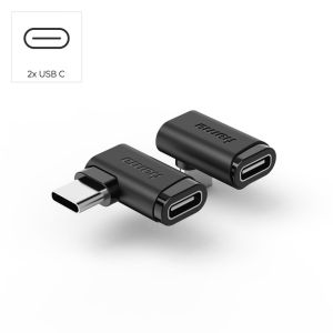 Hama 90°C USB-C Angled Adapter, USB 3.2 Gen2, 10 Gbit/s, 5 A, 240 W, Set of 2