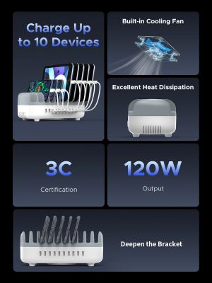 Orico зарядна станция за мобилни устройства Charger Station 220V - 10 x USB 120W white - DUK-10P-EU-WH