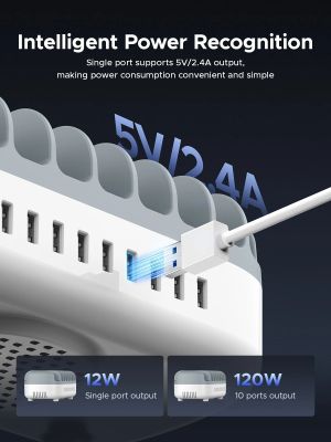 Orico зарядна станция за мобилни устройства Charger Station 220V - 10 x USB 120W white - DUK-10P-EU-WH