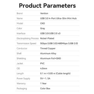 Vention USB3.0 HUB 4 port Aluminium - CKOHB